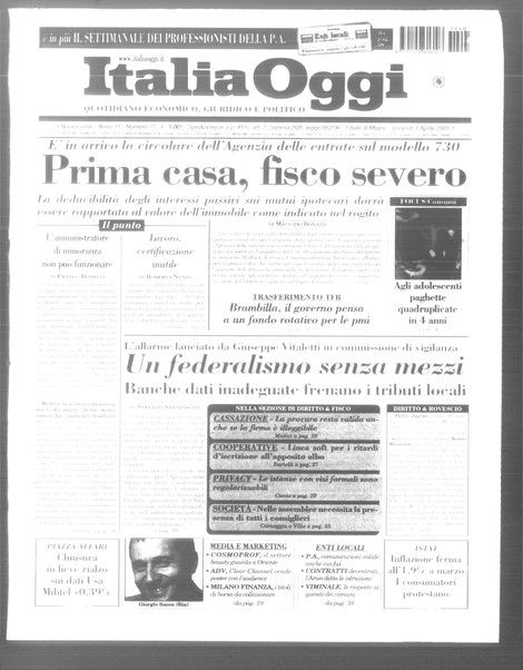 Italia oggi : quotidiano di economia finanza e politica